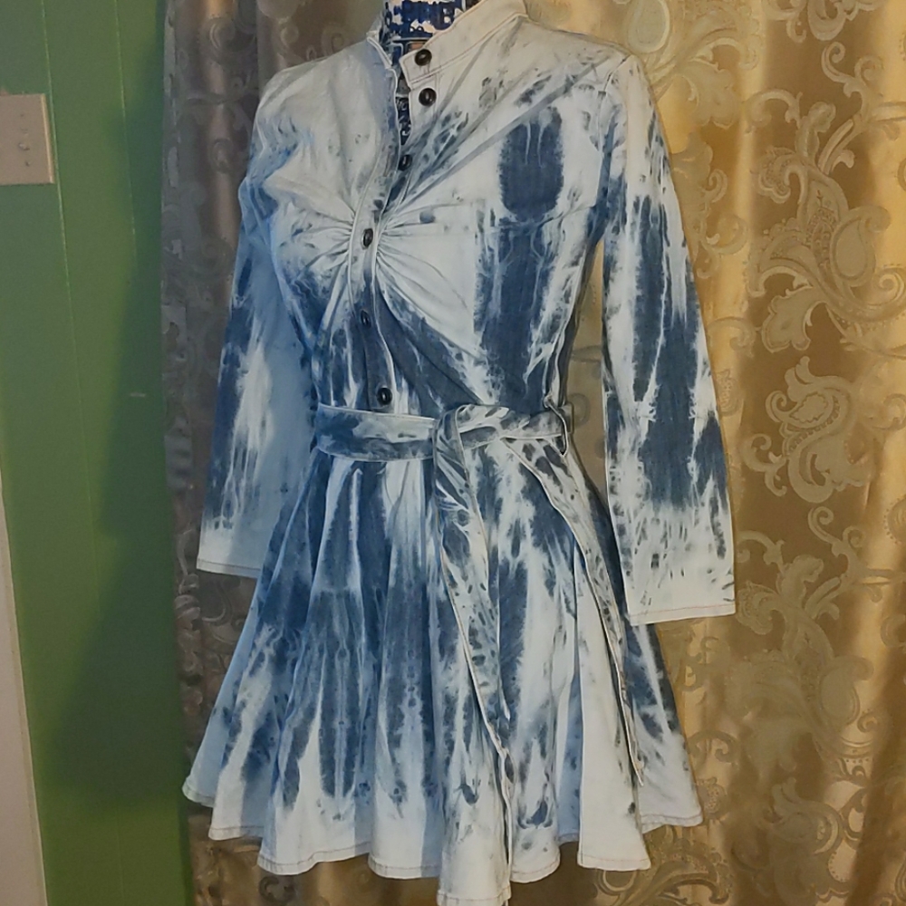 4/$25 Acid washed skater dress skirt long sleeve